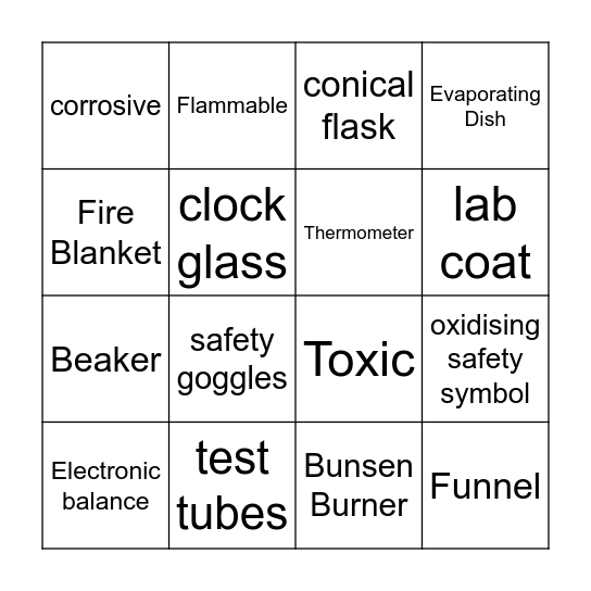 working safely in a science lab Bingo Card