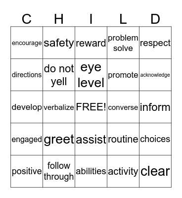 CHILD TEACHER INTERACTIONS Bingo Card