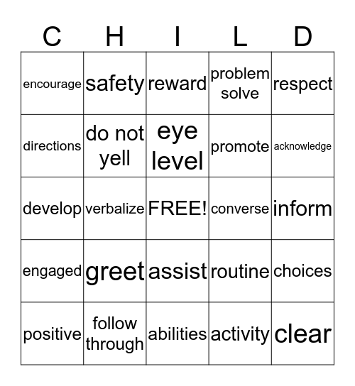 CHILD TEACHER INTERACTIONS Bingo Card