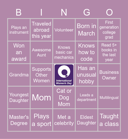 Women's Day Bingo Card