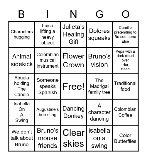 Encanto Bingo Card