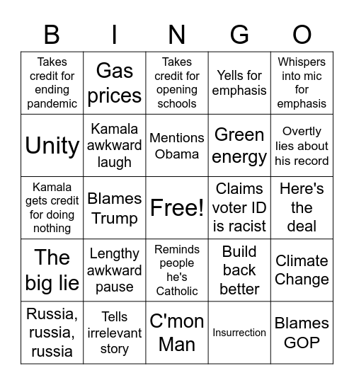 State of the Union Bingo Card