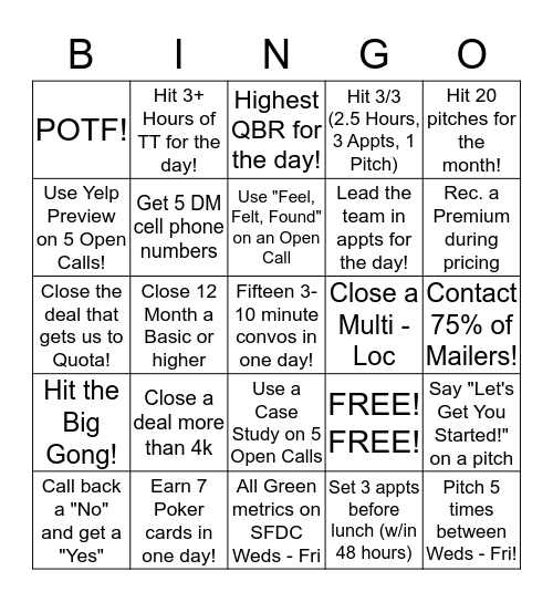 Yelp LWOM Bingo! Bingo Card
