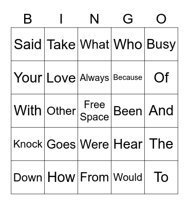 Red Word Bingo Card