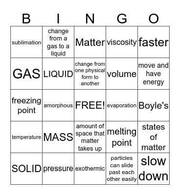 Classifying Matter Bingo Card