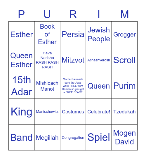 Purim Bingo Card