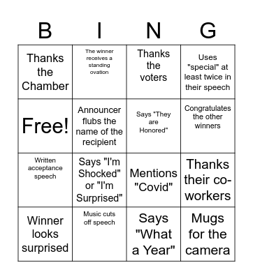 Community Awards Bingo Card