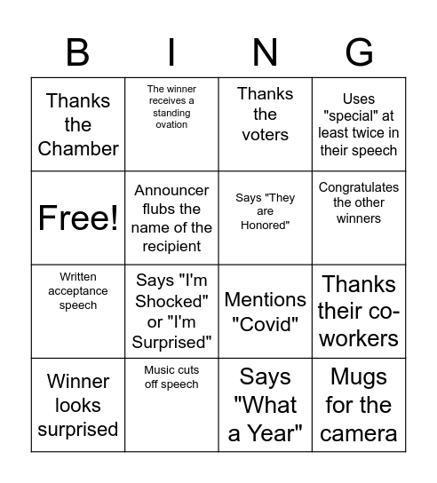 Community Awards Bingo Card
