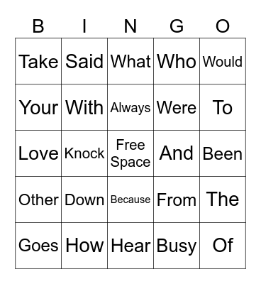 Red Word Bingo Card