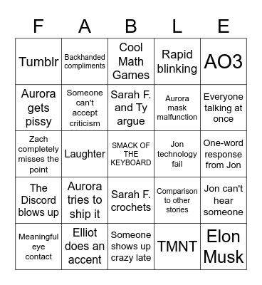 F&F Bingo Card