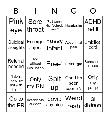 Triage BINGO Card