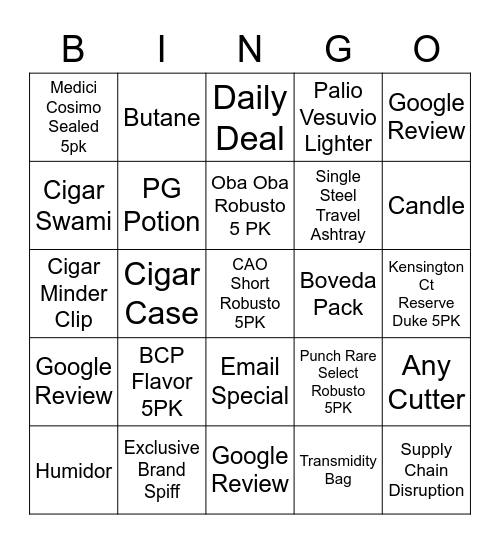 Upsell Bingo Card