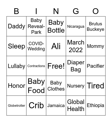 Baby Ali Bingo Card