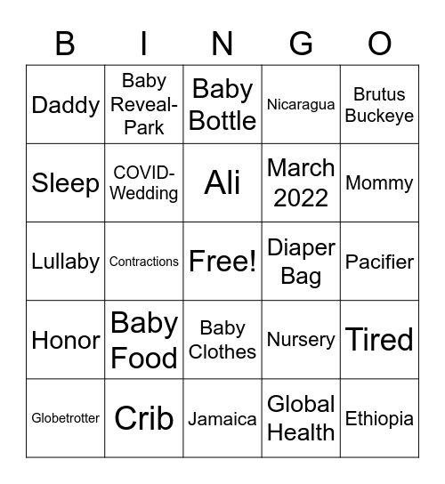 Baby Ali Bingo Card
