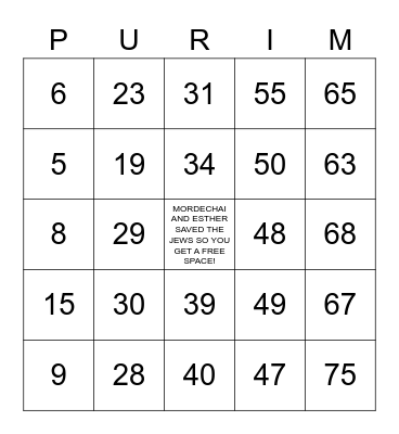 PURIM BINGO FUN! Bingo Card