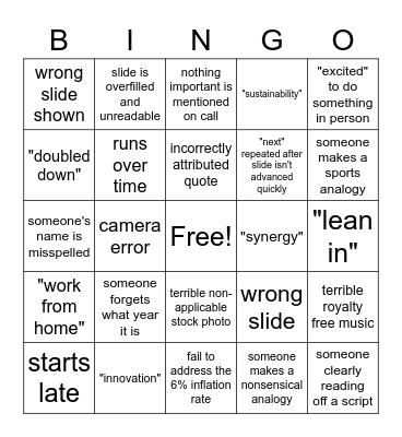 All Hands Call Bingo Card