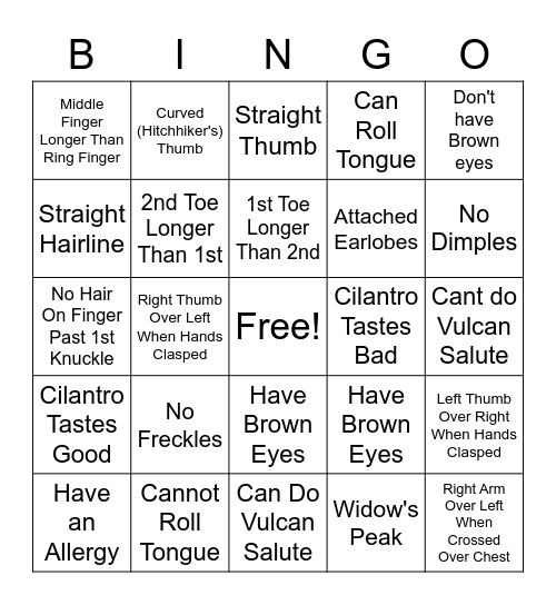 Genetics BINGO Card