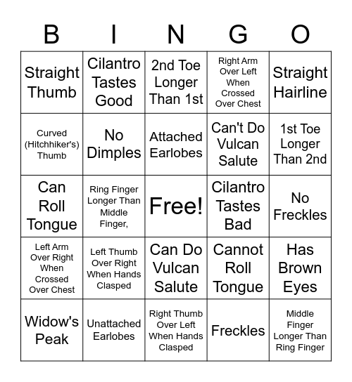 Genetics BINGO Card