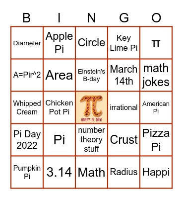 Pi Day Bingo Card