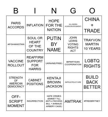 STATE OF THE UNION BINGO 2022 Bingo Card