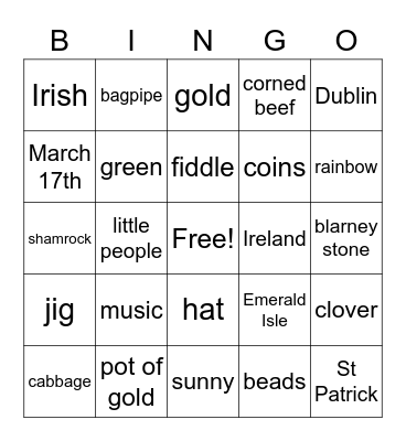 St Pat Bingo Card