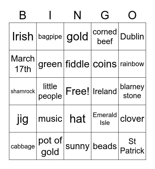 St Pat Bingo Card