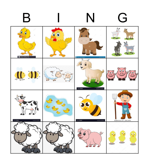 Farm Animals Bingo Card