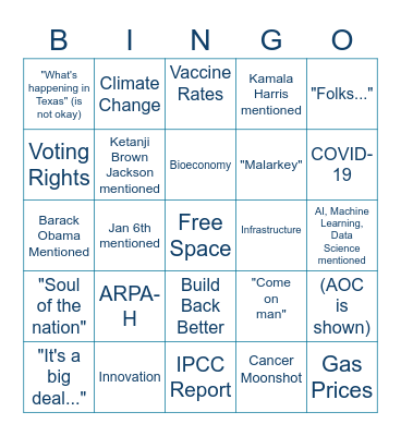 State of the Union - SciPol Edition Bingo Card