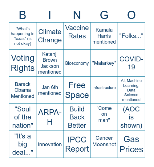 State of the Union - SciPol Edition Bingo Card