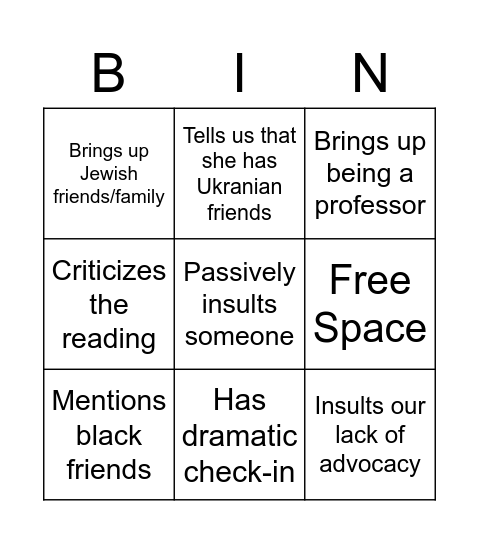 What will she say next! Bingo Card