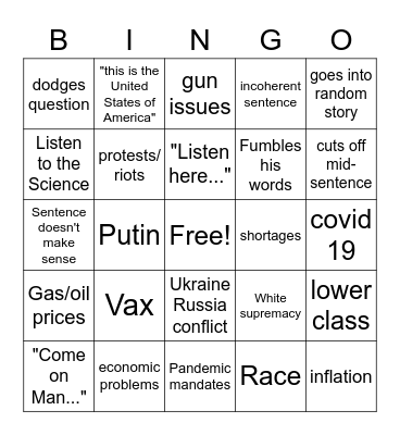 Biden Bingo Card