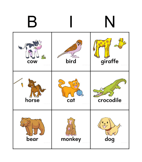 Animals Bingo Card