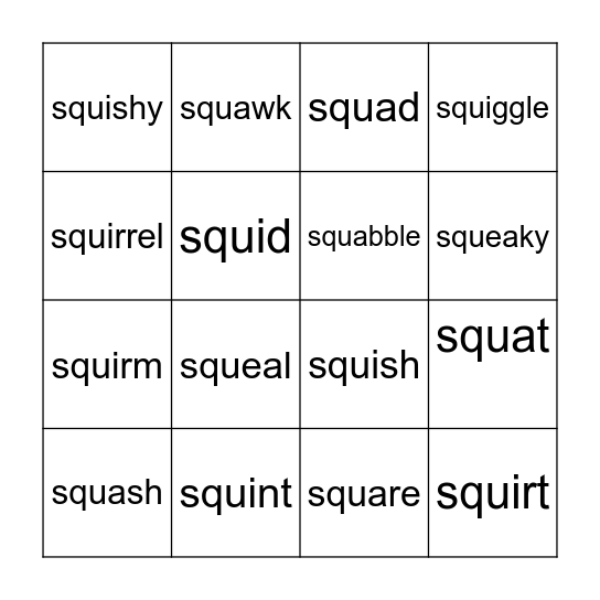 SQU - Digraph Blend Bingo Card