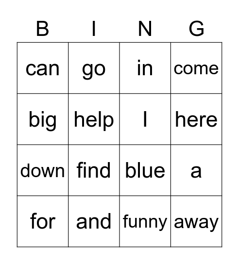 Pre-Primer 1-10 Bingo Card