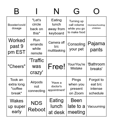 Work Happy Hour Bingo Card