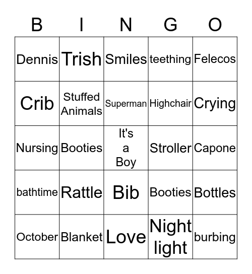 Baby Bingo Card