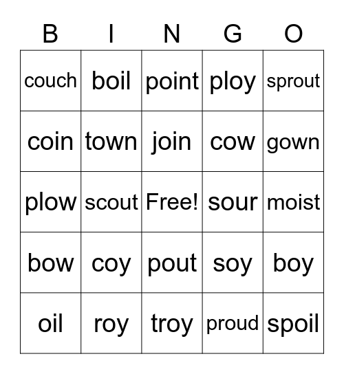 Diphthongs Bingo Card