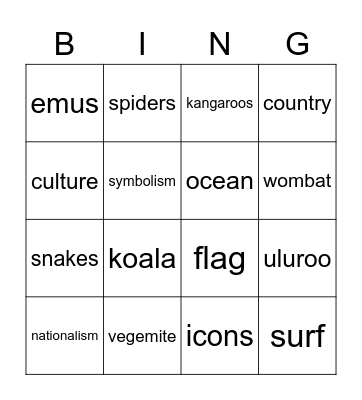 AUSTRALIAN ICONS Bingo Card