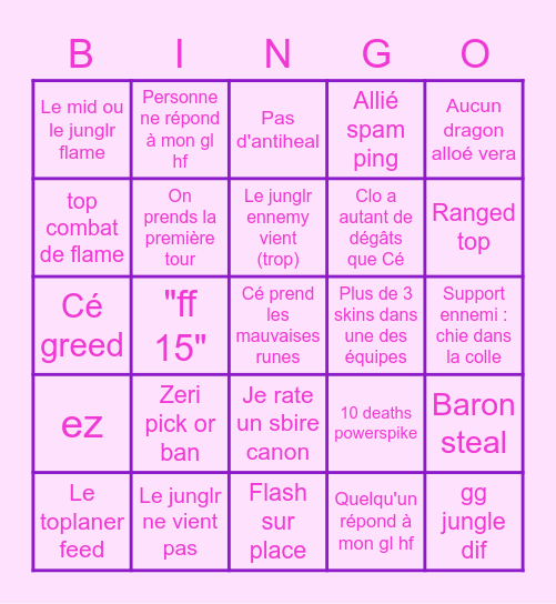 La League Des Légendes BinGOwO Bingo Card
