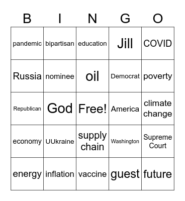 State of the Union Bingo Card