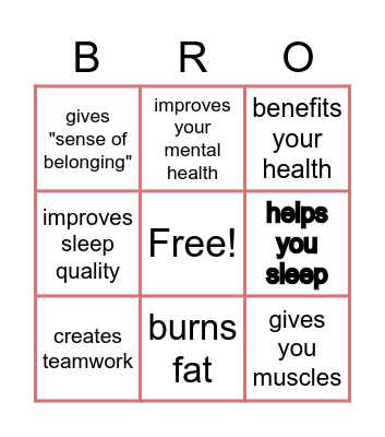 exercising helps you.. Bingo Card