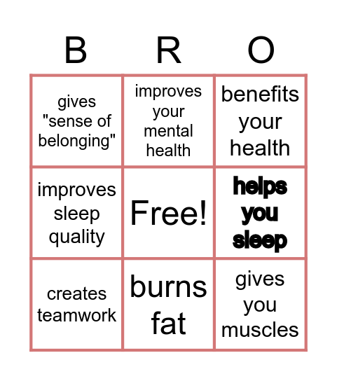 exercising helps you.. Bingo Card