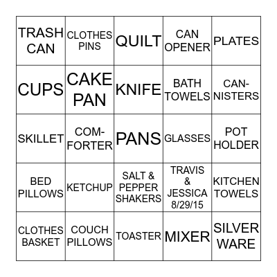 TRAVIS & JESSICA'S SHOWER Bingo Card