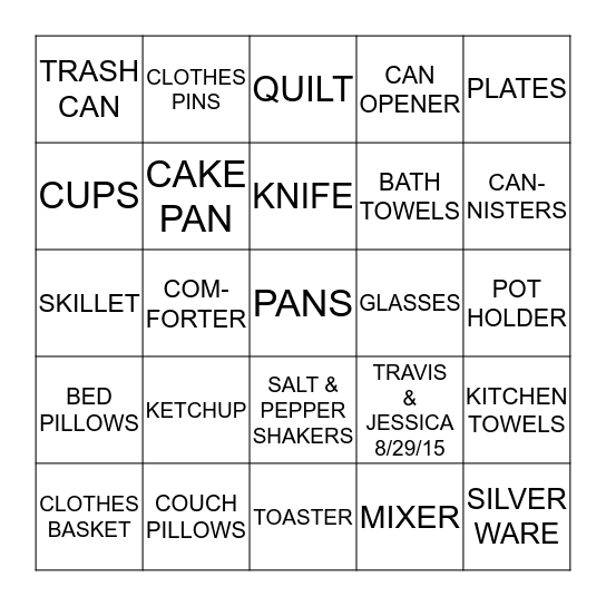 TRAVIS & JESSICA'S SHOWER Bingo Card