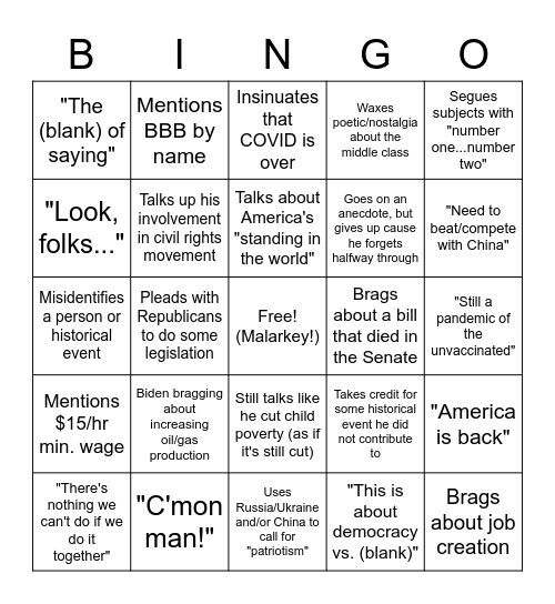 SOTU BINGO! Bingo Card