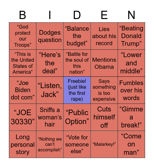 Joe Biden Bingo Card