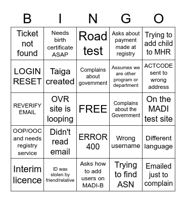 MADI & eService Bingo (Emails) Bingo Card