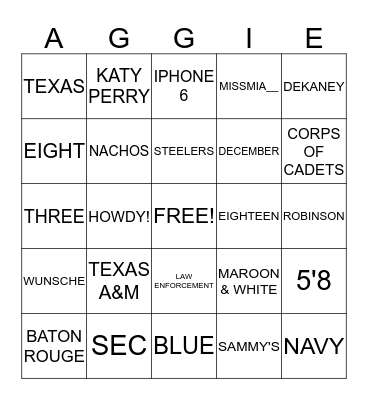 Alexis' Trivia Bingo Card