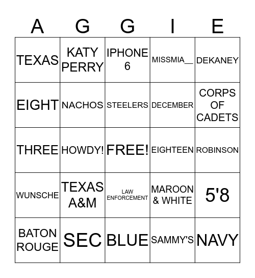 Alexis' Trivia Bingo Card