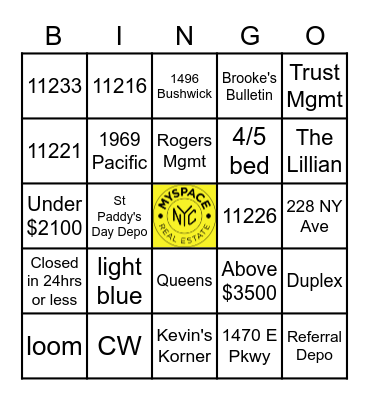 Bonus Bingo Bonanza Bingo Card